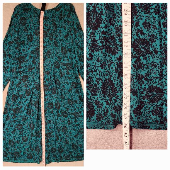 J Jill Midi Dress sz L Women Floral Hunter Green Long Sleeve Cottagecore Prairie - Picture 5 of 16